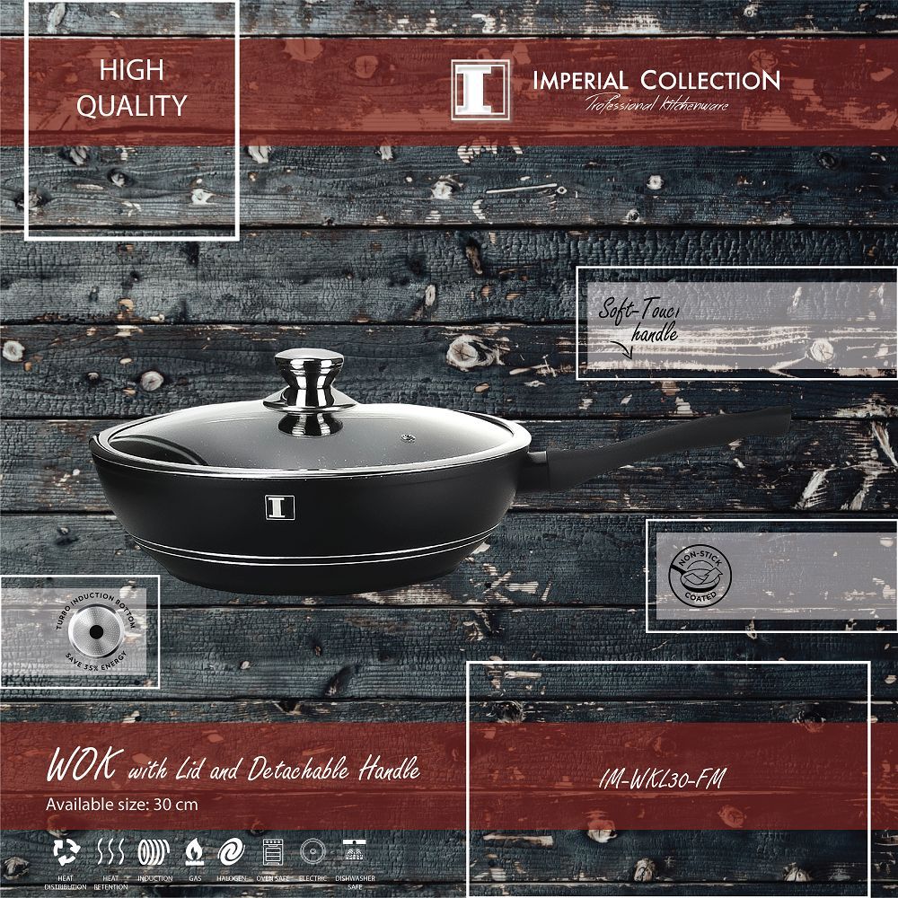 Imperial Collection IM-WOK30-FM: 30 cm marmorbeschichteter Wok mit Deckel und... – Bild 4