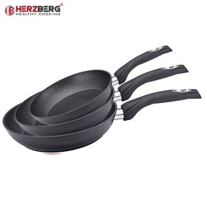 Herzberg 3 Stück geschmiedete Aluminium-Bratpfanne Set 20/24/28 Schwarz