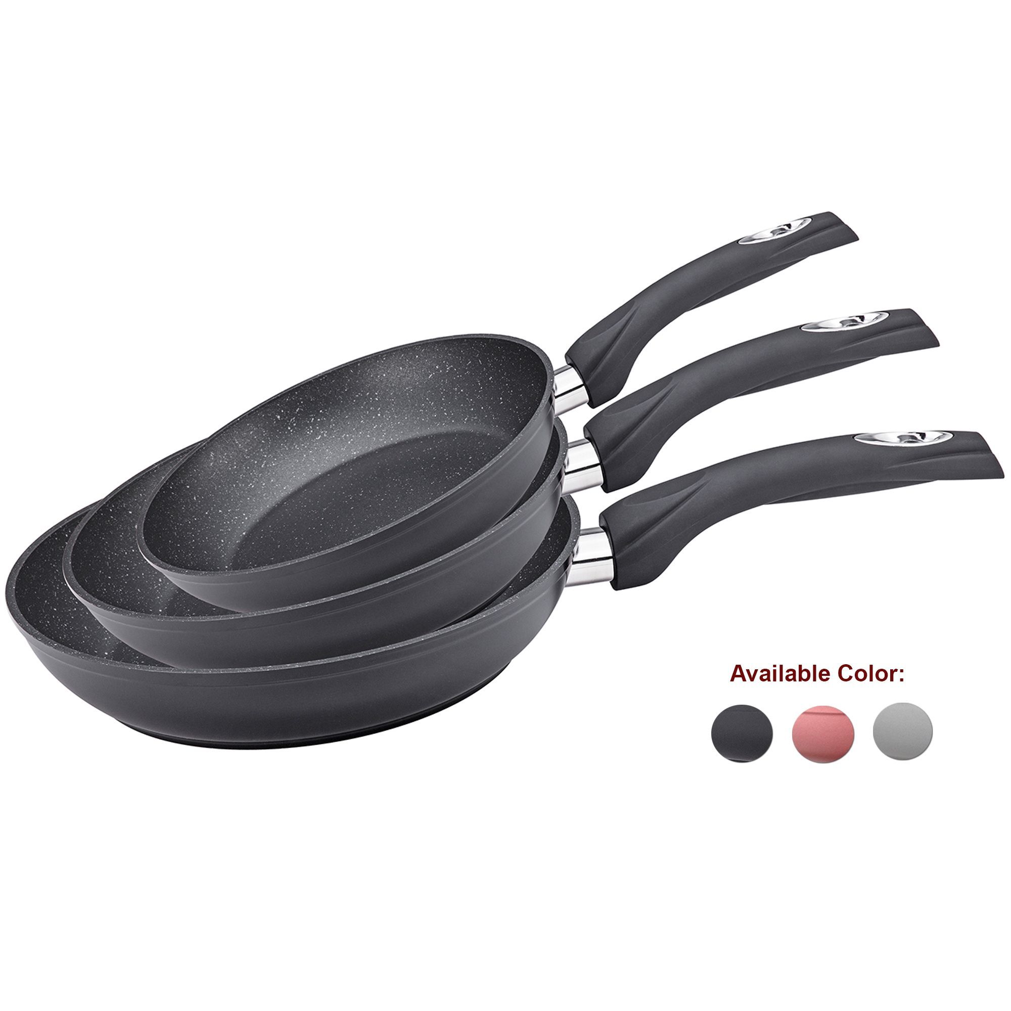 Herzberg 3 Stück geschmiedete Aluminium-Bratpfanne Set 20/24/28 Schwarz – Bild 2