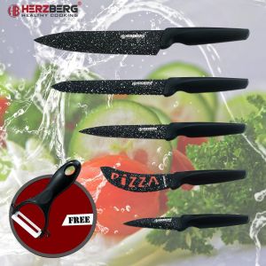 Herzberg HG-MB5M: 5-teiliges marmorbeschichtetes Messerset mit Schäler
