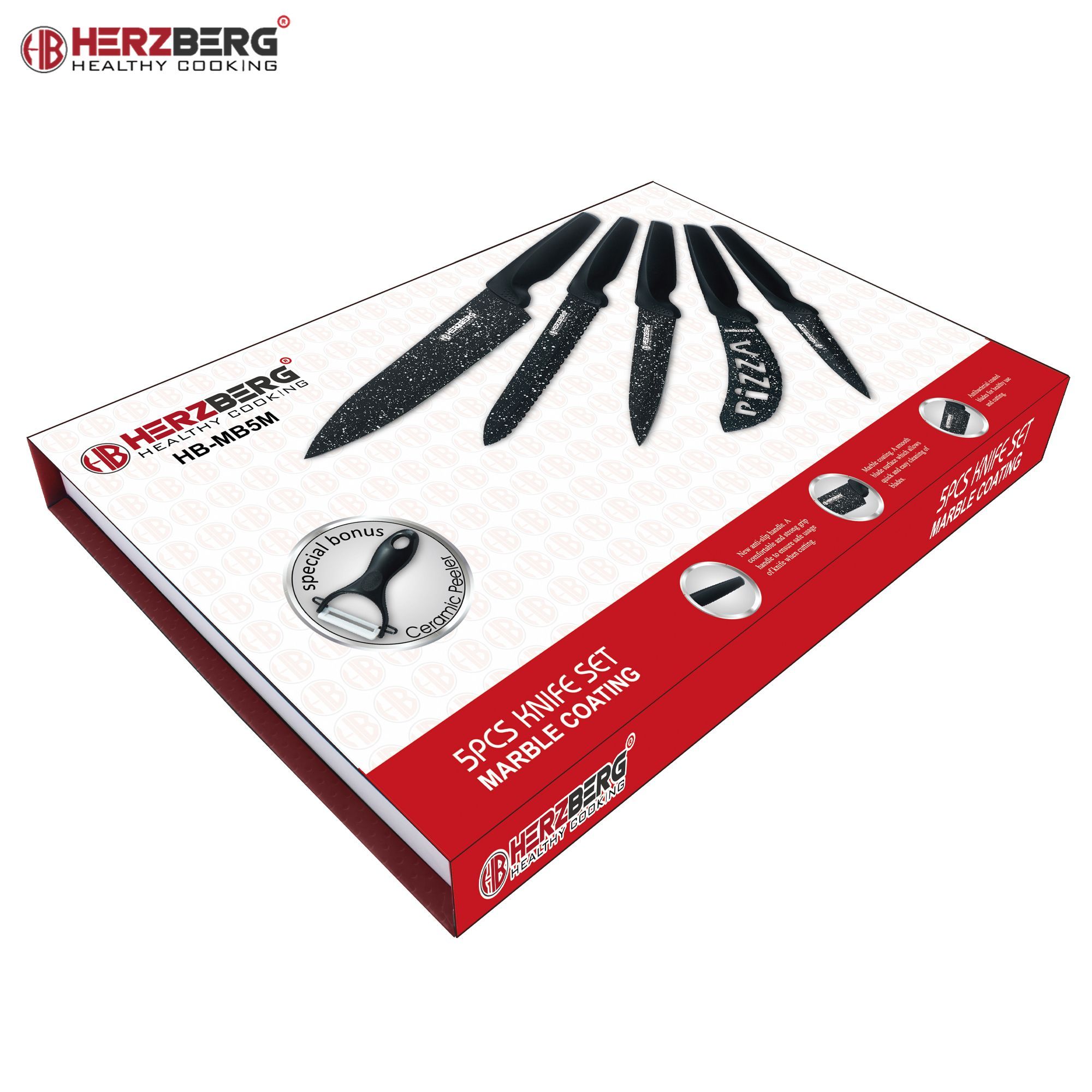 Herzberg HG-MB5M: 5-teiliges marmorbeschichtetes Messerset mit Schäler – Bild 6